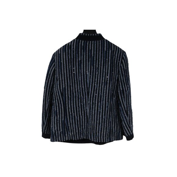 Les Copains Womans Striped Evening Sequin Blazer Jacket IT 48 US XL Blue Coat - Picture 2 of 7